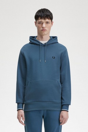 Midnight Blue Fred Perry Tipped Hooded Men's Sweatshirts | ZCAMJ68752