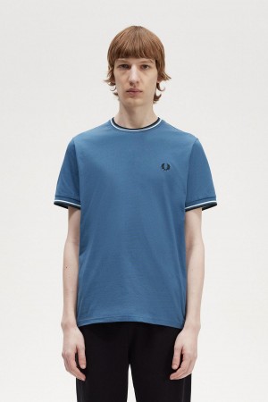 Midnight Blue Fred Perry Twin Tipped Men's T Shirts | CAZPD96030