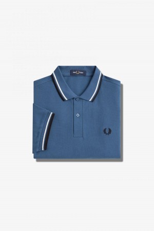 Midnight Blue / Snow White / Black Fred Perry M3600 Men's Fred Perry Shirt | CAZPD96308