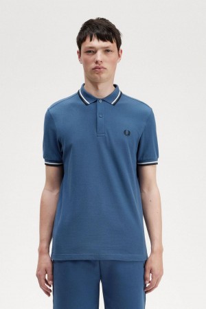 Midnight Blue / Snow White / Black Fred Perry M3600 Men's Polo Shirts | YCAVQ26476