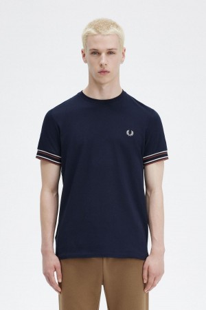 Navy Fred Perry Bold Tipped Piqué Men's T Shirts | CAQAV73377