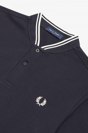 Navy Fred Perry Bomber Collar Polo Shirt Men's Polo Shirts | SCANY20340