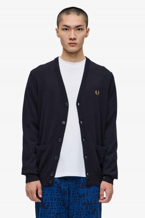 Navy Fred Perry Classic Cardigan Men's Knitwear | DCAKV75202