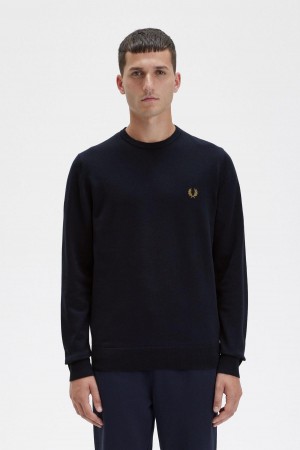 Navy Fred Perry Classic Crew Neck Jumper Men's Knitwear | XCABH28289