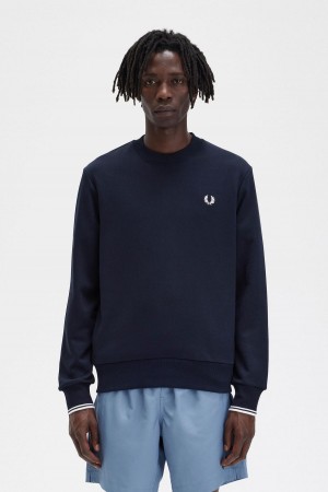 Navy Fred Perry Crew Neck Men's Sweatshirts | CAJVR31218