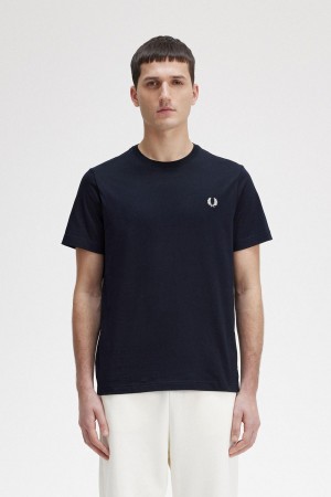 Navy Fred Perry Crew Neck Men's T Shirts | DCAVO77064