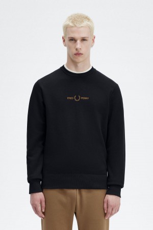 Navy Fred Perry Embroidered Men's Sweatshirts | FCAHY51376