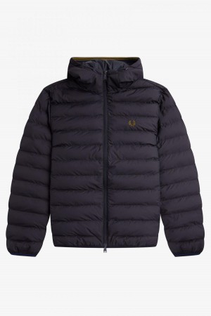 Navy Fred Perry Hooded Insulated Men's Coats | BCASD89518