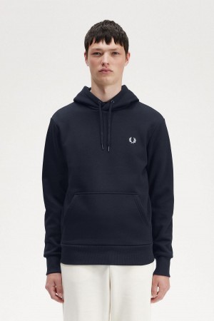 Navy Fred Perry Tape Detail Hooded Men's Sweatshirts | GCAEC89014