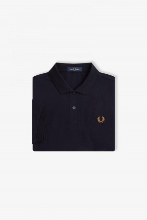 Navy / Dark Caramel Fred Perry M6000 Men's Fred Perry Shirt | CAEGJ89231