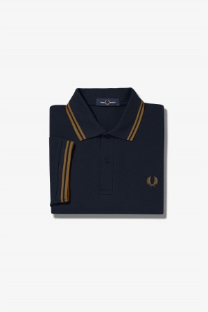 Navy / Dark Caramel / Dark Caramel Fred Perry M3600 Men's Fred Perry Shirt | ZCANQ56806