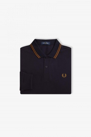 Navy / Dark Caramel / Dark Caramel Fred Perry M3636 Men's Fred Perry Shirt | SCANY54103