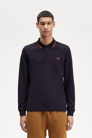 Navy / Dark Caramel / Dark Caramel Fred Perry M3636 Men's Polo Shirts | MCAHR89271