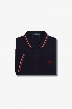 Navy / Dusty Rose Pink / Oxblood Fred Perry M3600 Men's Fred Perry Shirt | BCASD85254