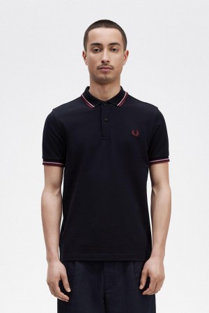 Navy / Dusty Rose Pink / Oxblood Fred Perry M3600 Men's Polo Shirts | CAJKU82677