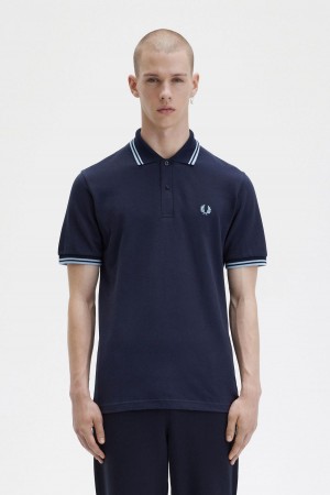 Navy / Ice / Ice Fred Perry M12 Men's Polo Shirts | LCASX25102