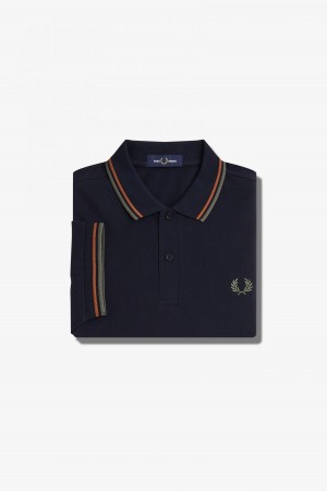 Navy / Nut Flake / Field Green Fred Perry M3600 Men's Fred Perry Shirt | CAXMI82874