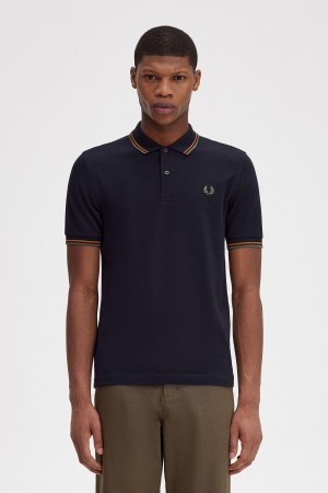 Navy / Nut Flake / Field Green Fred Perry M3600 Men's Polo Shirts | GCAEC98710