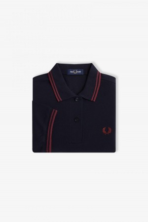 Navy / Oxblood / Oxblood Fred Perry G3600 Women's Fred Perry Shirt | GCAUC27168