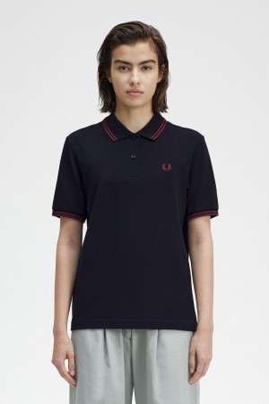 Navy / Oxblood / Oxblood Fred Perry G3600 Women's Polo Shirts | ACAWC61319