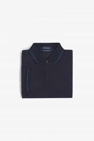 Navy / Petrol Blue / French Navy Fred Perry M12 Men's Fred Perry Shirt | YCAVQ93023