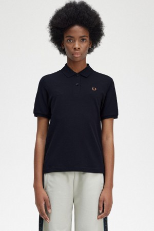 Navy / Shaded Stone Fred Perry G6000 Women's T Shirts | CADFL71662