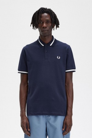 Navy / Snow White Fred Perry M2 Men's Polo Shirts | LCASX77496