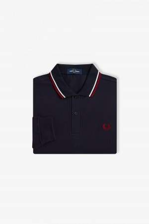 Navy / Snow White / Burnt Red Fred Perry M3636 Men's Fred Perry Shirt | DCAKV46757