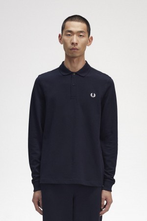 Navy / White Fred Perry M6006 Men's Polo Shirts | ZCAMJ61292