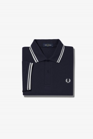 Navy / White / White Fred Perry M3600 Men's Fred Perry Shirt | DCAKV80557