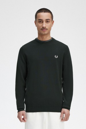 Night Green Fred Perry Classic Crew Neck Jumper Men's Knitwear | CAJVR83721