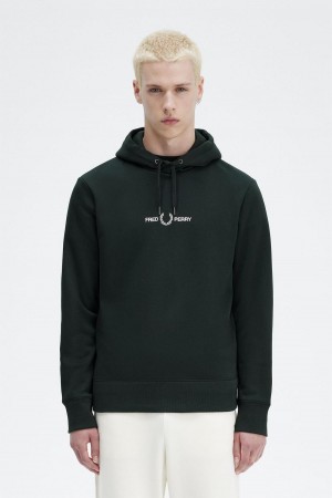 Night Green Fred Perry Embroidered Hooded Men's Sweatshirts | CACIF79317