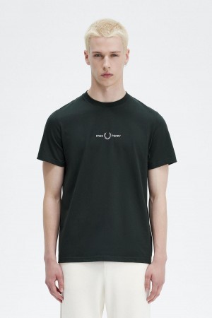 Night Green Fred Perry Embroidered Men's T Shirts | QCAWA99101