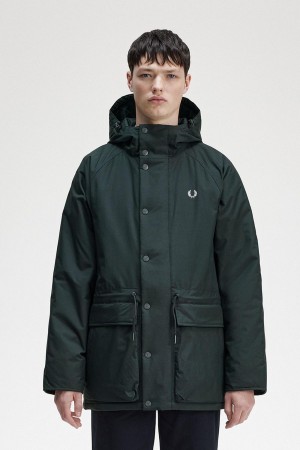 Night Green Fred Perry Padded Zip Through Men's Coats | QCAWA54166