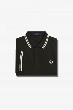 Night Green / Snow White / Snow White Fred Perry M3600 Men's Fred Perry Shirt | PCAQX59038