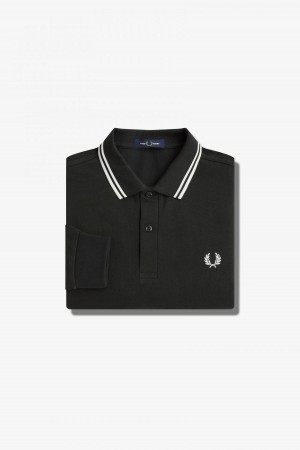 Night Green / Snow White / Snow White Fred Perry M3636 Men's Fred Perry Shirt | CADFL57953