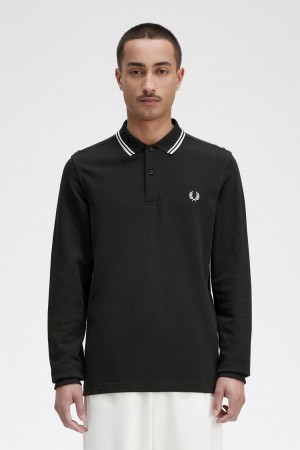 Night Green / Snow White / Snow White Fred Perry M3636 Men's Polo Shirts | ECAVG79407