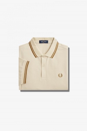 Oatmeal / Dark Caramel / Dark Caramel Fred Perry M3600 Men's Fred Perry Shirt | PCAQX62416