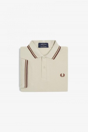 Oatmeal / Dark Caramel / Whisky Brown Fred Perry M12 Men's Fred Perry Shirt | BCASO66992