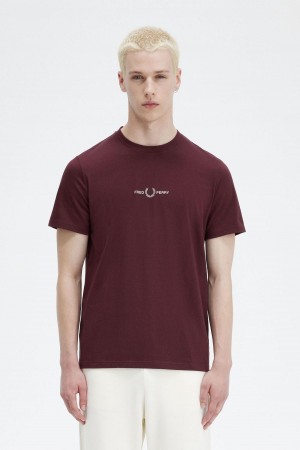 Oxblood Fred Perry Embroidered Men's T Shirts | ACADF59683