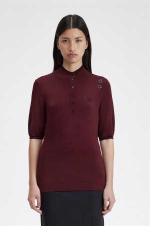 Oxblood Fred Perry Knitted Shirt Women's Knitwear | DCAKV70260