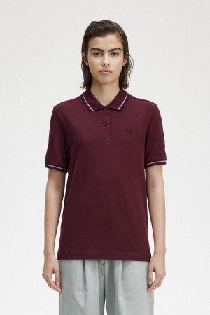 Oxblood / Dusty Rose Pink / Black Fred Perry G3600 Women's Polo Shirts | LCASX25754