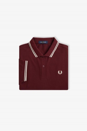 Oxblood / Ecru / Ecru Fred Perry M3600 Men's Fred Perry Shirt | PCAQX62901