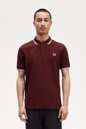 Oxblood / Ecru / Ecru Fred Perry M3600 Men's Polo Shirts | CADYB33760