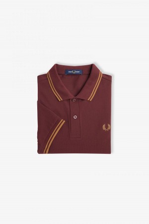 Oxblood / Shaded Stone / Shaded Stone Fred Perry M3600 Men's Fred Perry Shirt | CAXMI85689