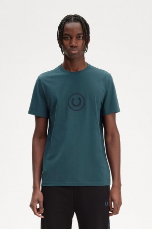 Petrol Blue Fred Perry Circle Branding Men's T Shirts | CAZPD49418