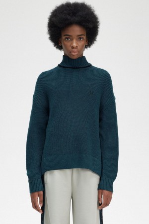 Petrol Blue Fred Perry Fishtail Hem Mock Neck Jumper Women's Knitwear | ACAWC92332