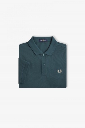 Petrol Blue / Light Oyster Fred Perry M6000 Men's Fred Perry Shirt | FCAUI91899