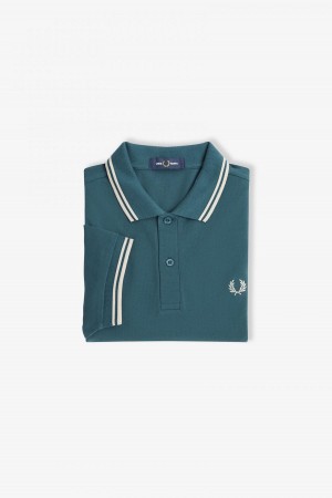 Petrol Blue / Light Oyster / Light Oyster Fred Perry M3600 Men's Fred Perry Shirt | DCAVO78576