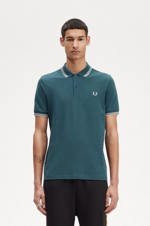 Petrol Blue / Light Oyster / Light Oyster Fred Perry M3600 Men's Polo Shirts | GCAEC68845